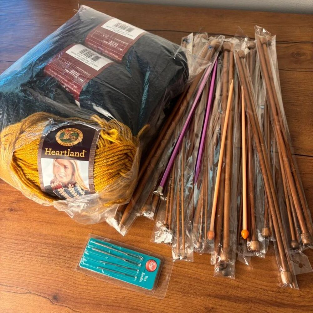 Knitting Supplies Bundle: Bamboo Needles, Loops & Threads & Yarn